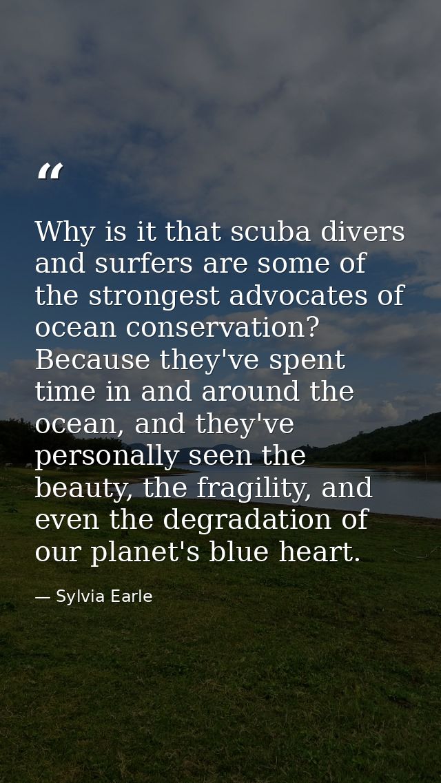 Why is it that scuba divers and surfers are some of the strongest advocates of ocean conservation? Because they've spent — Sylvia Earle