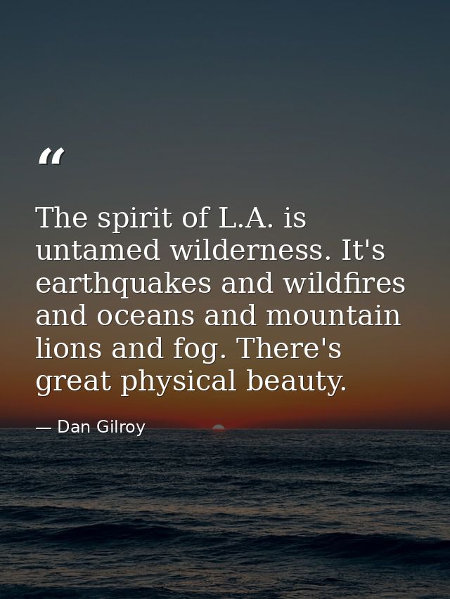 The spirit of L.A. is untamed wilderness. It's earthquakes and wildfires and oceans and mountain lions and fog. There's  — Dan Gilroy
