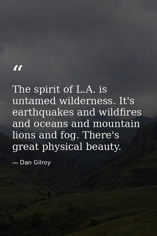 The spirit of L.A. is untamed wilderness. It's earthquakes and wildfires and oceans and mountain lions and fog. There's  — Dan Gilroy