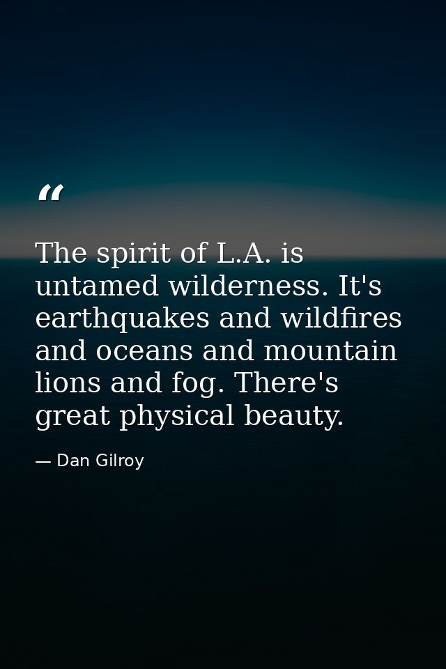 The spirit of L.A. is untamed wilderness. It's earthquakes and wildfires and oceans and mountain lions and fog. There's  — Dan Gilroy
