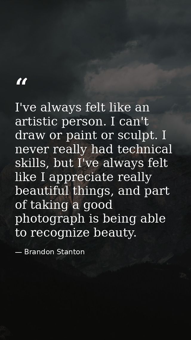 I've always felt like an artistic person. I can't draw or paint or sculpt. I never really had technical skills, but I've — Brandon Stanton