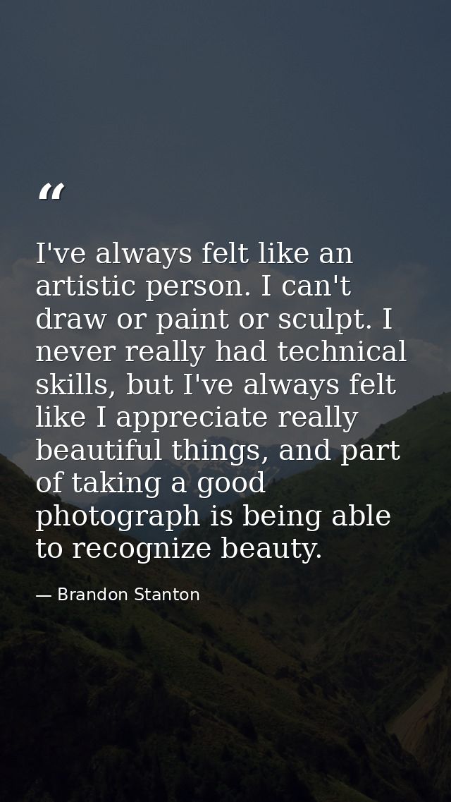 I've always felt like an artistic person. I can't draw or paint or sculpt. I never really had technical skills, but I've — Brandon Stanton