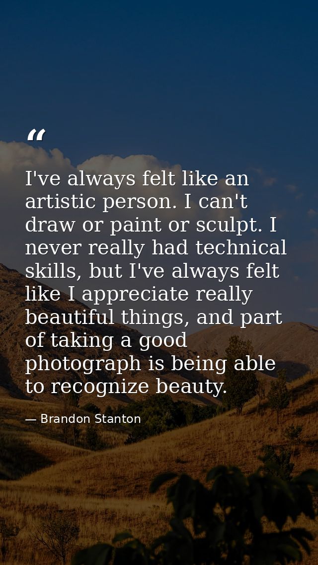I've always felt like an artistic person. I can't draw or paint or sculpt. I never really had technical skills, but I've — Brandon Stanton