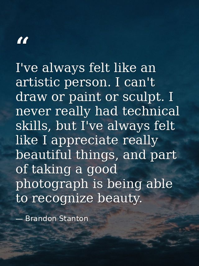 I've always felt like an artistic person. I can't draw or paint or sculpt. I never really had technical skills, but I've — Brandon Stanton