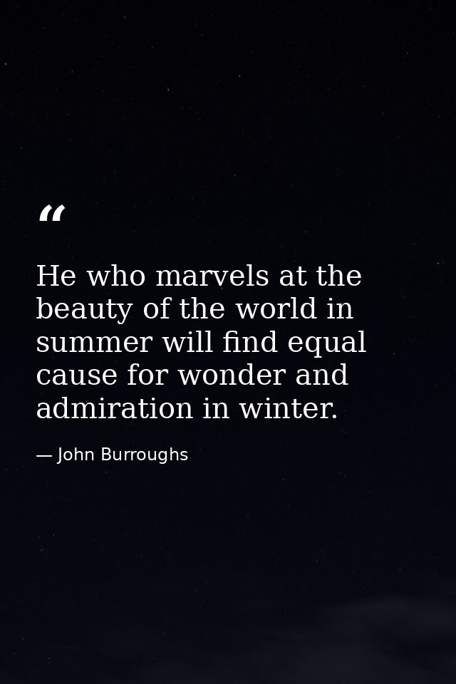 He who marvels at the beauty of the world in summer will find equal cause for wonder and admiration in winter. — John Burroughs