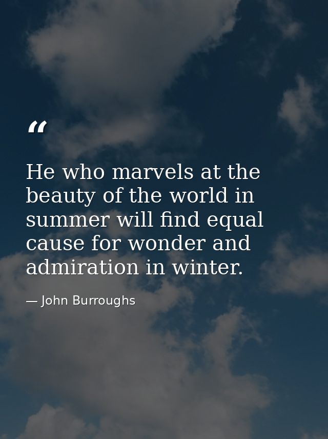 He who marvels at the beauty of the world in summer will find equal cause for wonder and admiration in winter. — John Burroughs