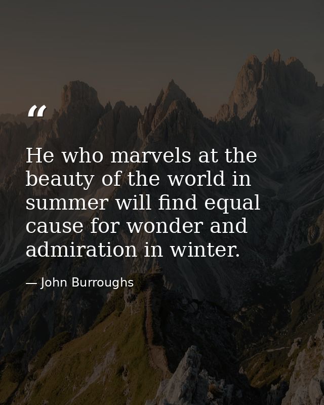 He who marvels at the beauty of the world in summer will find equal cause for wonder and admiration in winter. — John Burroughs