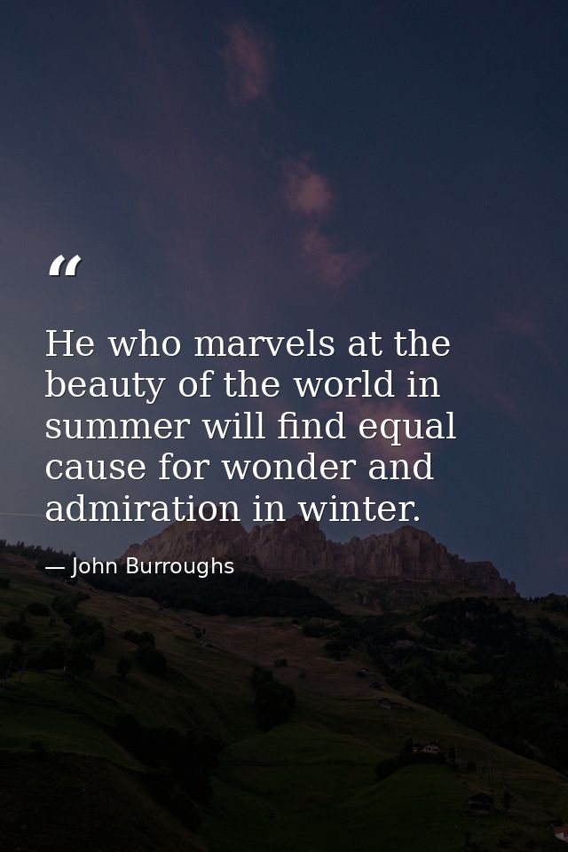 He who marvels at the beauty of the world in summer will find equal cause for wonder and admiration in winter. — John Burroughs
