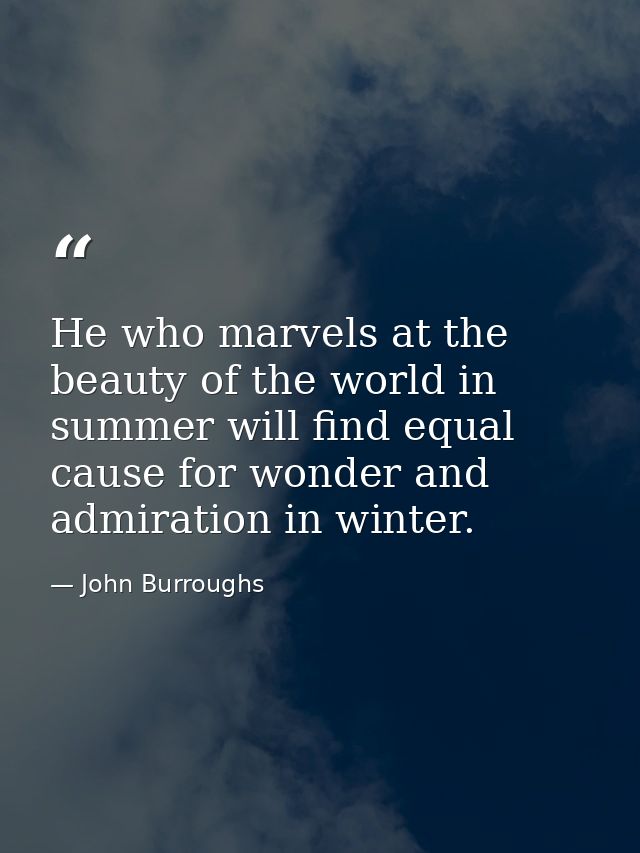 He who marvels at the beauty of the world in summer will find equal cause for wonder and admiration in winter. — John Burroughs
