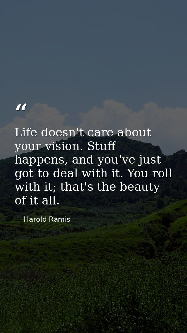 Life doesn't care about your vision. Stuff happens, and you've just got to deal with it. You roll with it; that's the be — Harold Ramis