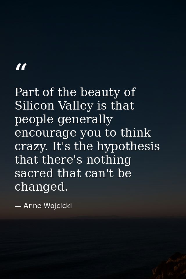 Part of the beauty of Silicon Valley is that people generally encourage you to think crazy. It's the hypothesis that the — Anne Wojcicki