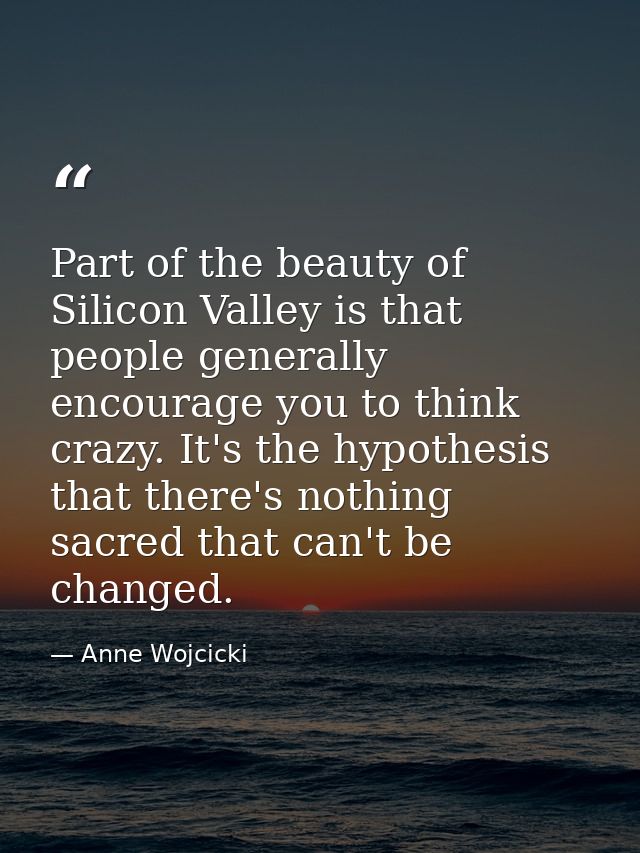 Part of the beauty of Silicon Valley is that people generally encourage you to think crazy. It's the hypothesis that the — Anne Wojcicki