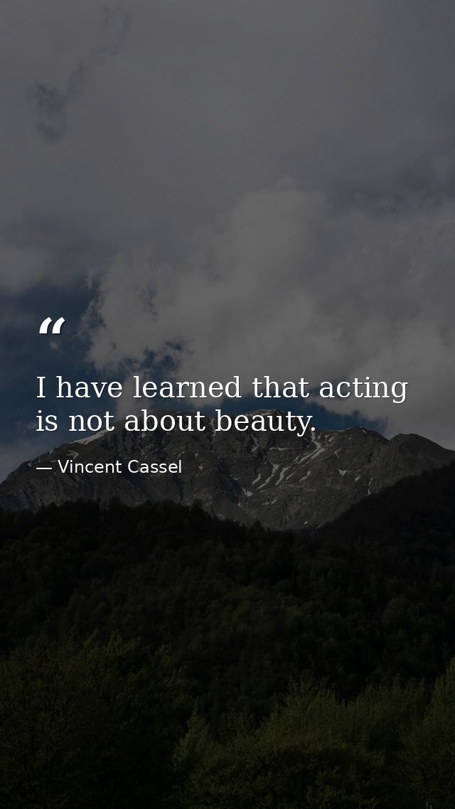 I have learned that acting is not about beauty. — Vincent Cassel