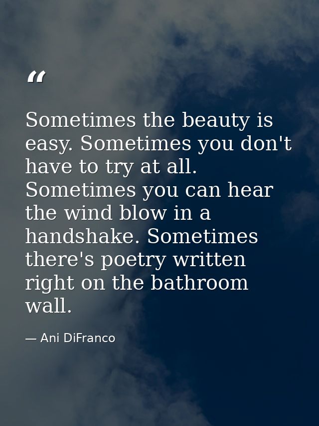 Sometimes the beauty is easy. Sometimes you don't have to try at all. Sometimes you can hear the wind blow in a handshak — Ani DiFranco