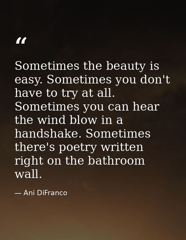 Sometimes the beauty is easy. Sometimes you don't have to try at all. Sometimes you can hear the wind blow in a handshak — Ani DiFranco
