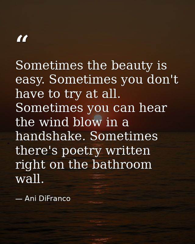 Sometimes the beauty is easy. Sometimes you don't have to try at all. Sometimes you can hear the wind blow in a handshak — Ani DiFranco