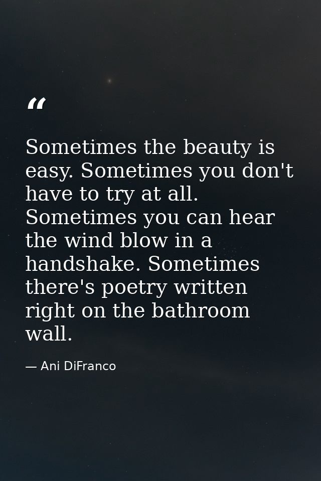 Sometimes the beauty is easy. Sometimes you don't have to try at all. Sometimes you can hear the wind blow in a handshak — Ani DiFranco