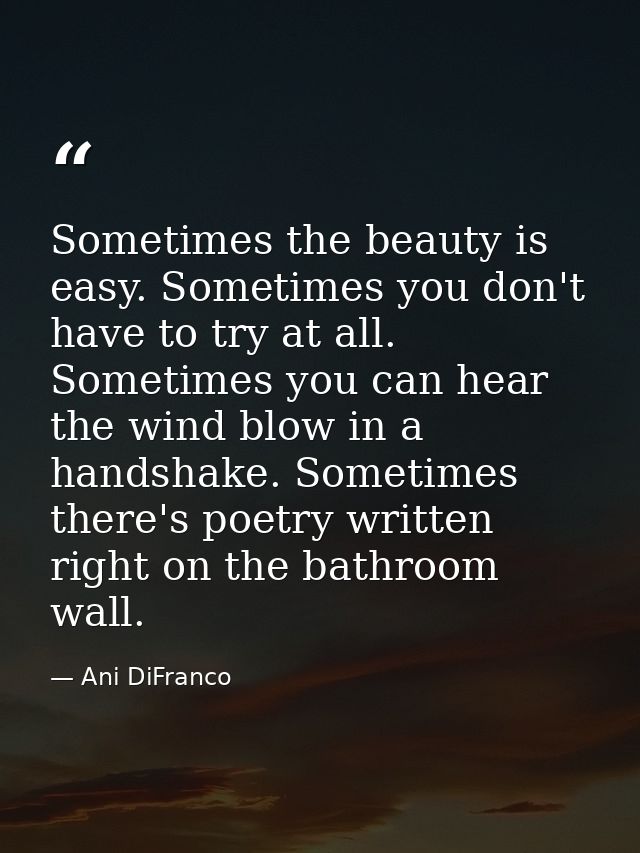 Sometimes the beauty is easy. Sometimes you don't have to try at all. Sometimes you can hear the wind blow in a handshak — Ani DiFranco