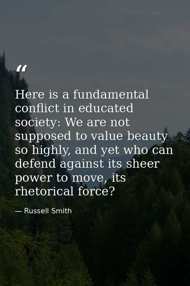 Here is a fundamental conflict in educated society: We are not supposed to value beauty so highly, and yet who can defen — Russell Smith