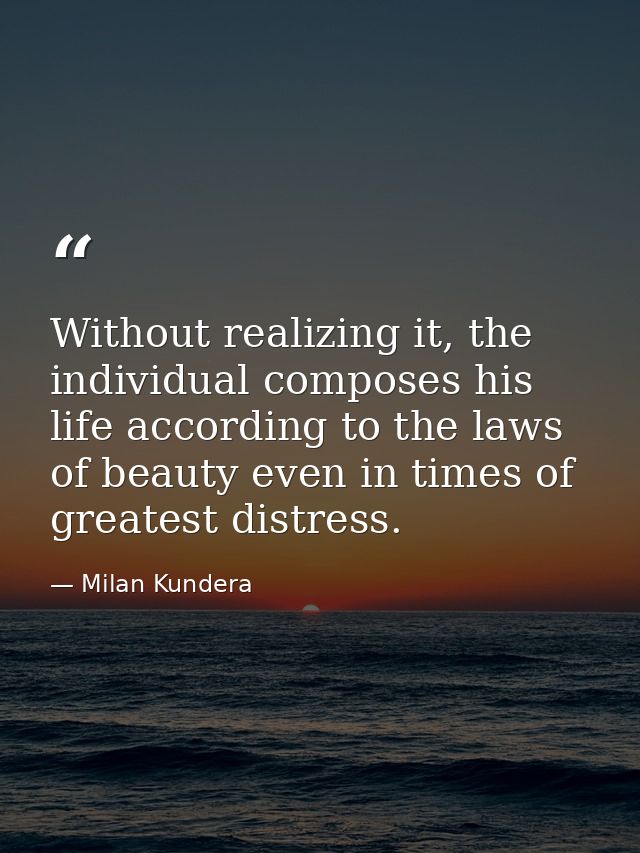 Without realizing it, the individual composes his life according to the laws of beauty even in times of greatest distres — Milan Kundera