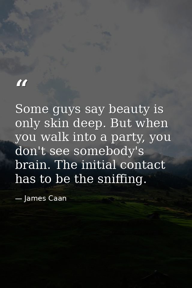 Some guys say beauty is only skin deep. But when you walk into a party, you don't see somebody's brain. The initial cont — James Caan