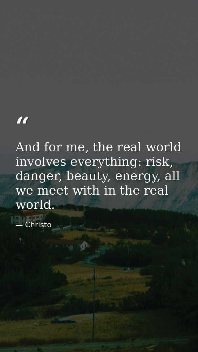 And for me, the real world involves everything: risk, danger, beauty, energy, all we meet with in the real world. — Christo