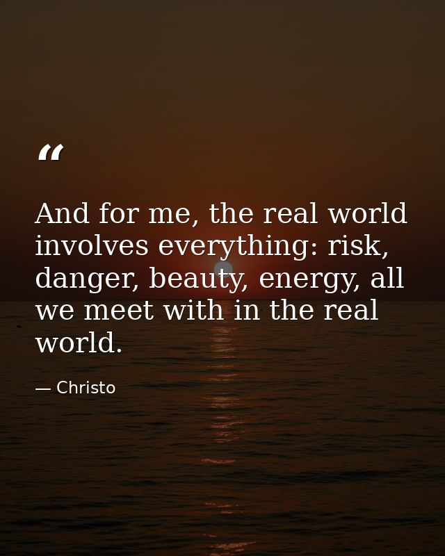 And for me, the real world involves everything: risk, danger, beauty, energy, all we meet with in the real world. — Christo