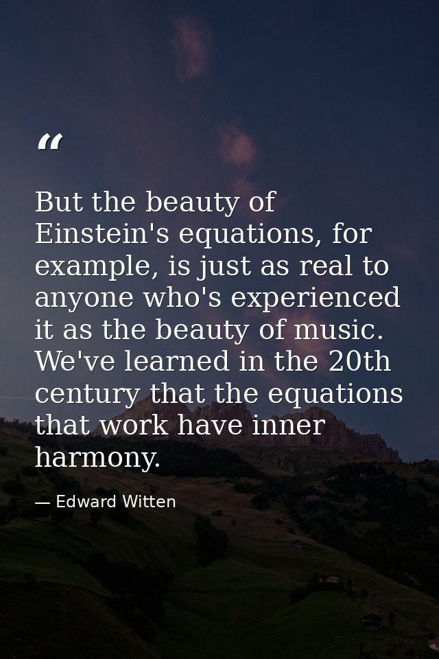 But the beauty of Einstein's equations, for example, is just as real to anyone who's experienced it as the beauty of mus — Edward Witten