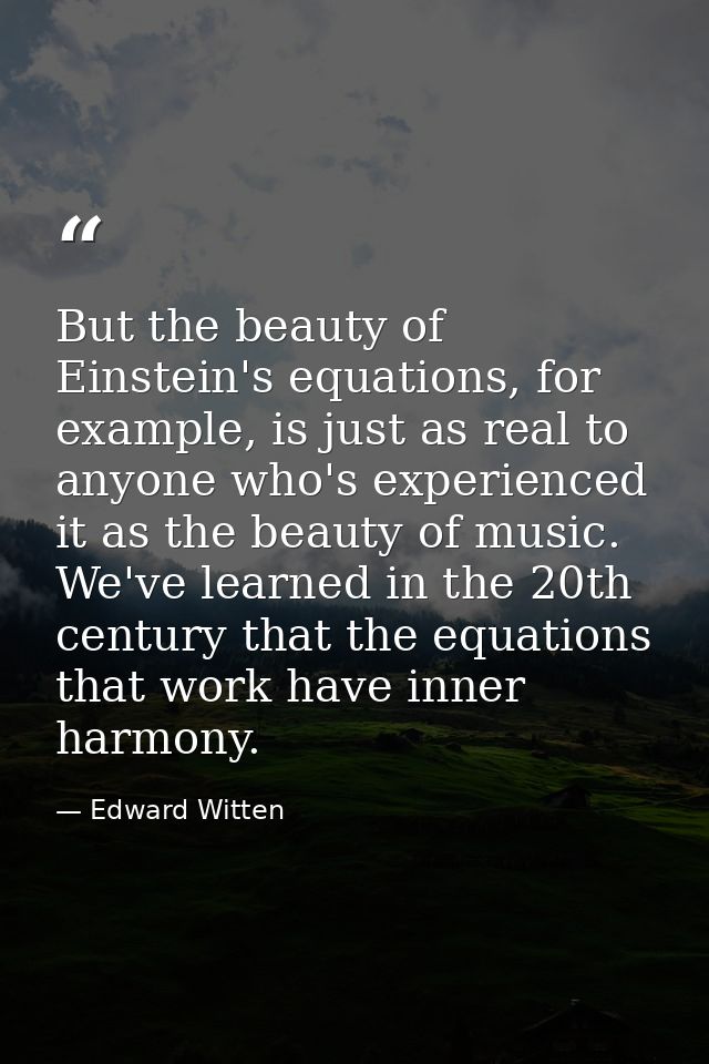 But the beauty of Einstein's equations, for example, is just as real to anyone who's experienced it as the beauty of mus — Edward Witten