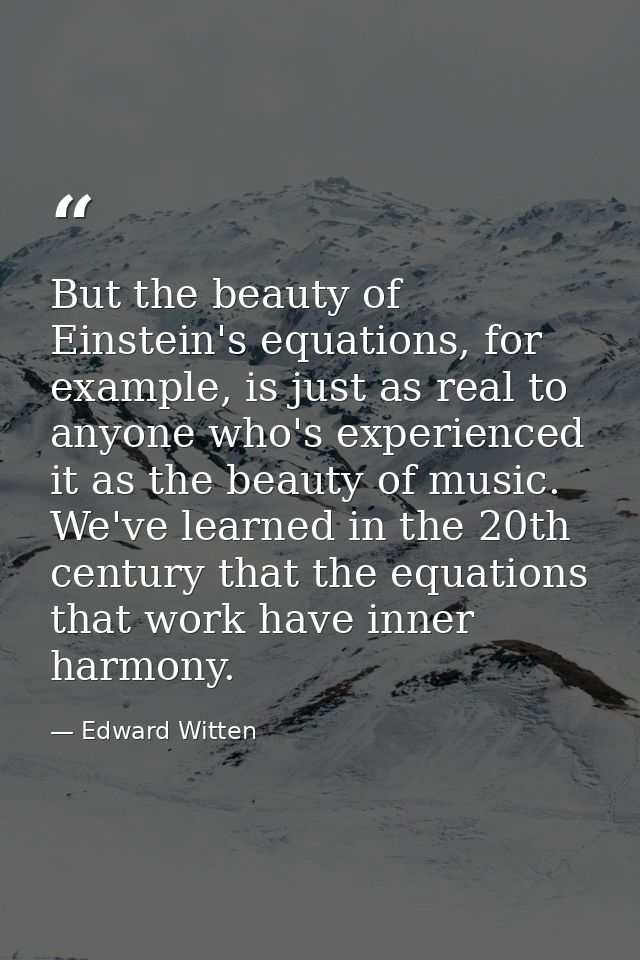 But the beauty of Einstein's equations, for example, is just as real to anyone who's experienced it as the beauty of mus — Edward Witten