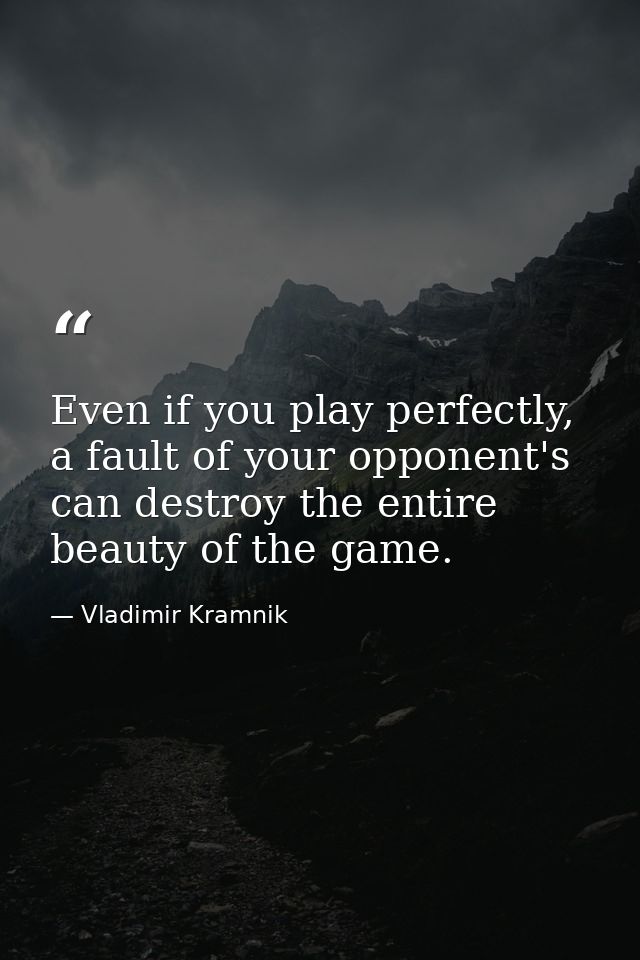 Even if you play perfectly, a fault of your opponent's can destroy the entire beauty of the game. — Vladimir Kramnik