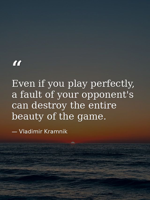 Even if you play perfectly, a fault of your opponent's can destroy the entire beauty of the game. — Vladimir Kramnik