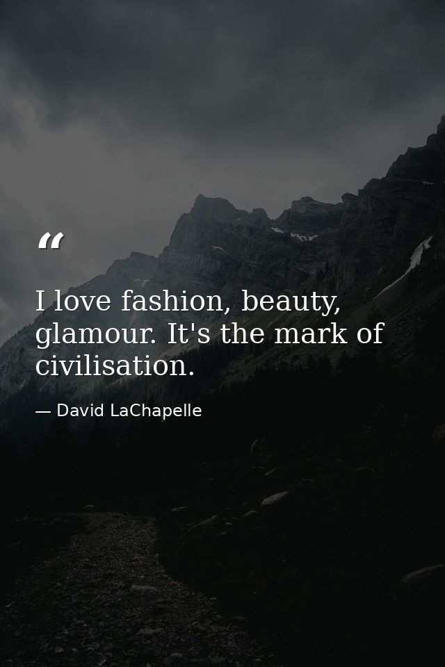 I love fashion, beauty, glamour. It's the mark of civilisation. — David LaChapelle