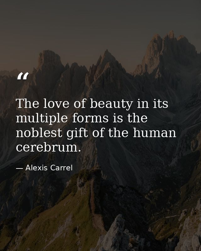 The love of beauty in its multiple forms is the noblest gift of the human cerebrum. — Alexis Carrel