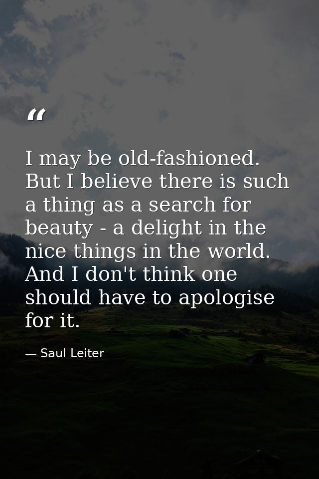 I may be old-fashioned. But I believe there is such a thing as a search for beauty - a delight in the nice things in the — Saul Leiter