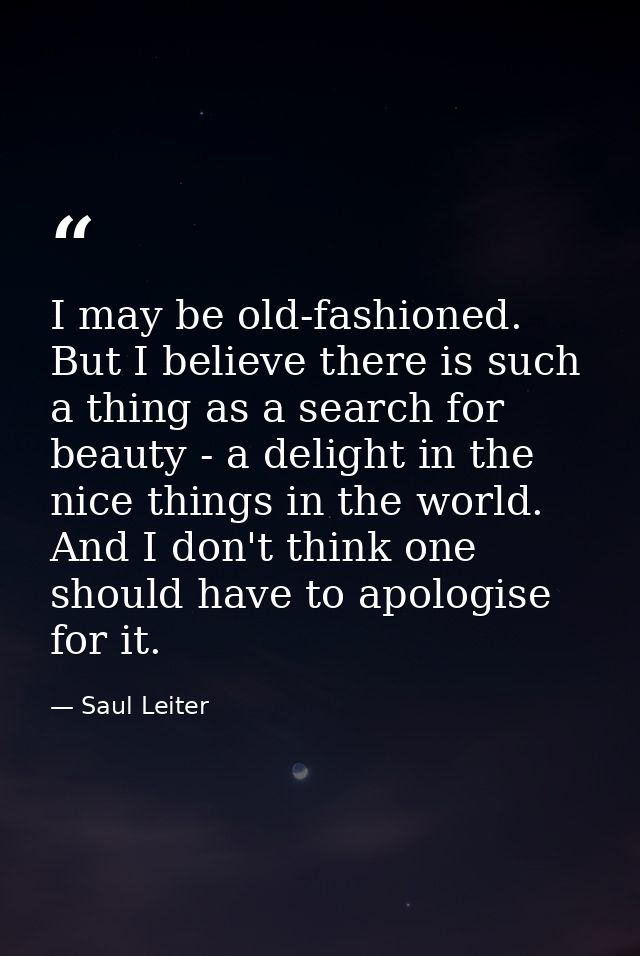 I may be old-fashioned. But I believe there is such a thing as a search for beauty - a delight in the nice things in the — Saul Leiter