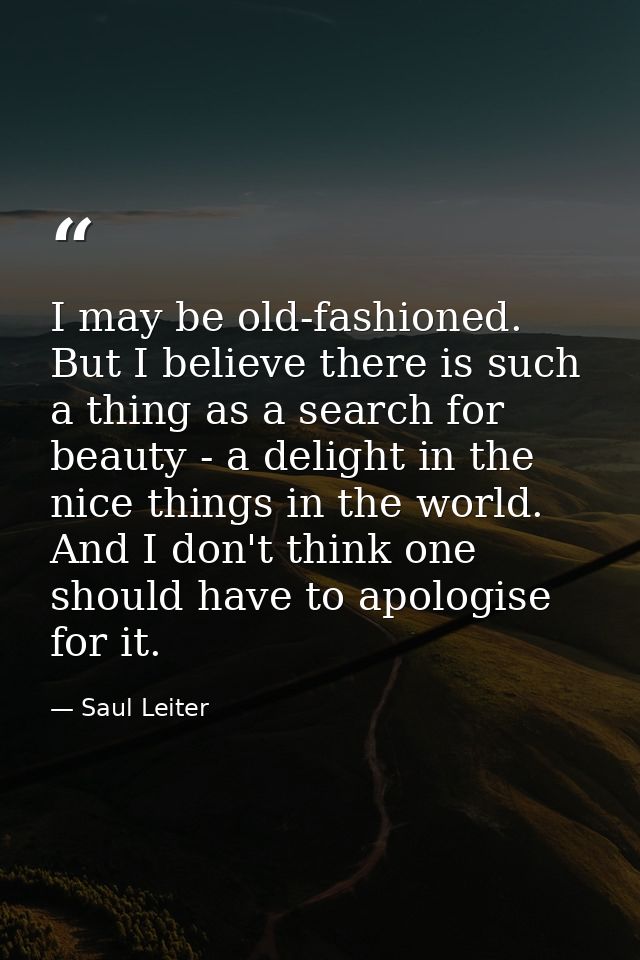 I may be old-fashioned. But I believe there is such a thing as a search for beauty - a delight in the nice things in the — Saul Leiter