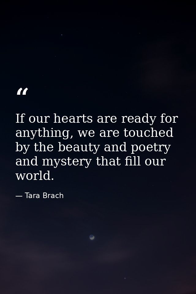 If our hearts are ready for anything, we are touched by the beauty and poetry and mystery that fill our world. — Tara Brach