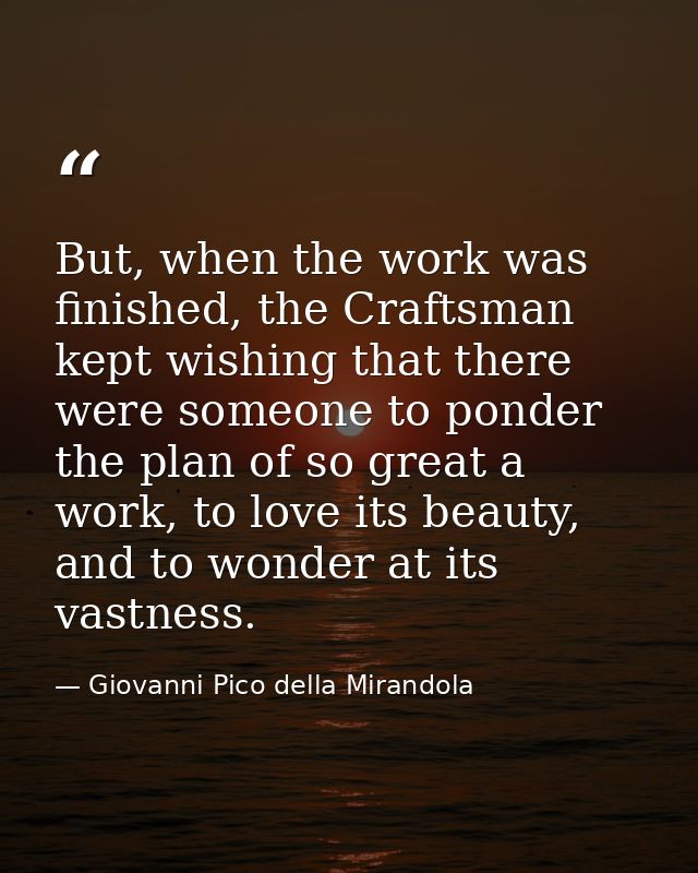 But, when the work was finished, the Craftsman kept wishing that there were someone to ponder the plan of so great a wor — Giovanni Pico della Mirandola