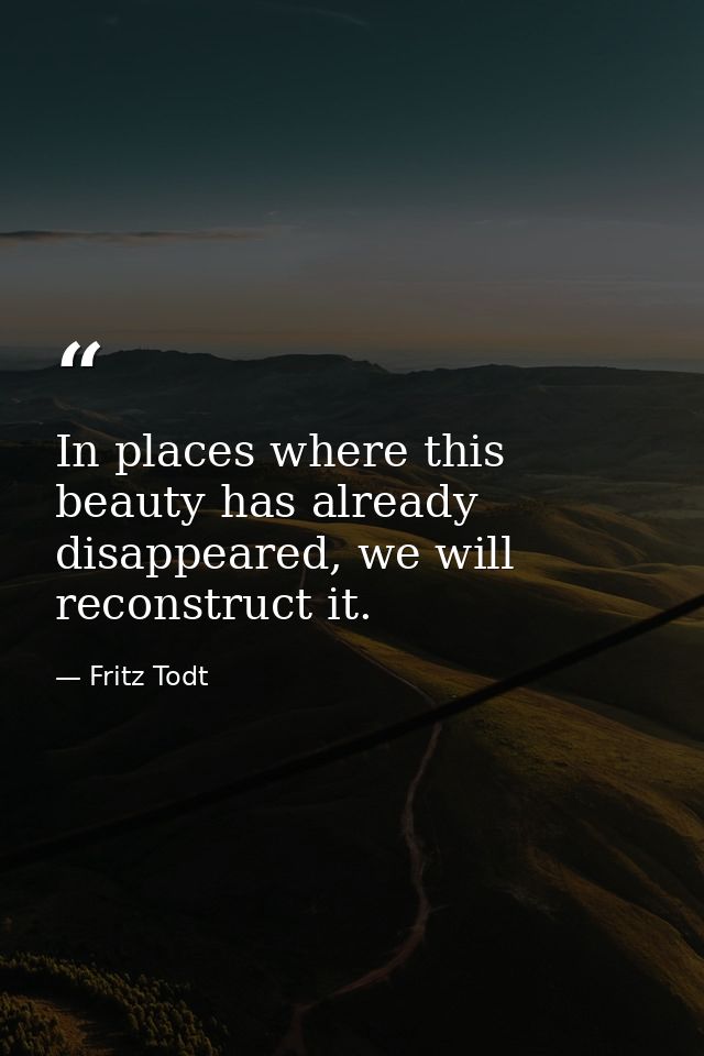 In places where this beauty has already disappeared, we will reconstruct it. — Fritz Todt