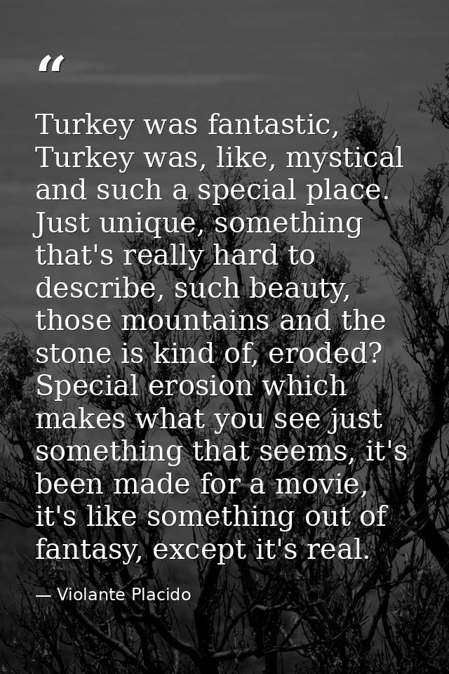 Turkey was fantastic, Turkey was, like, mystical and such a special place. Just unique, something that's really hard to  — Violante Placido