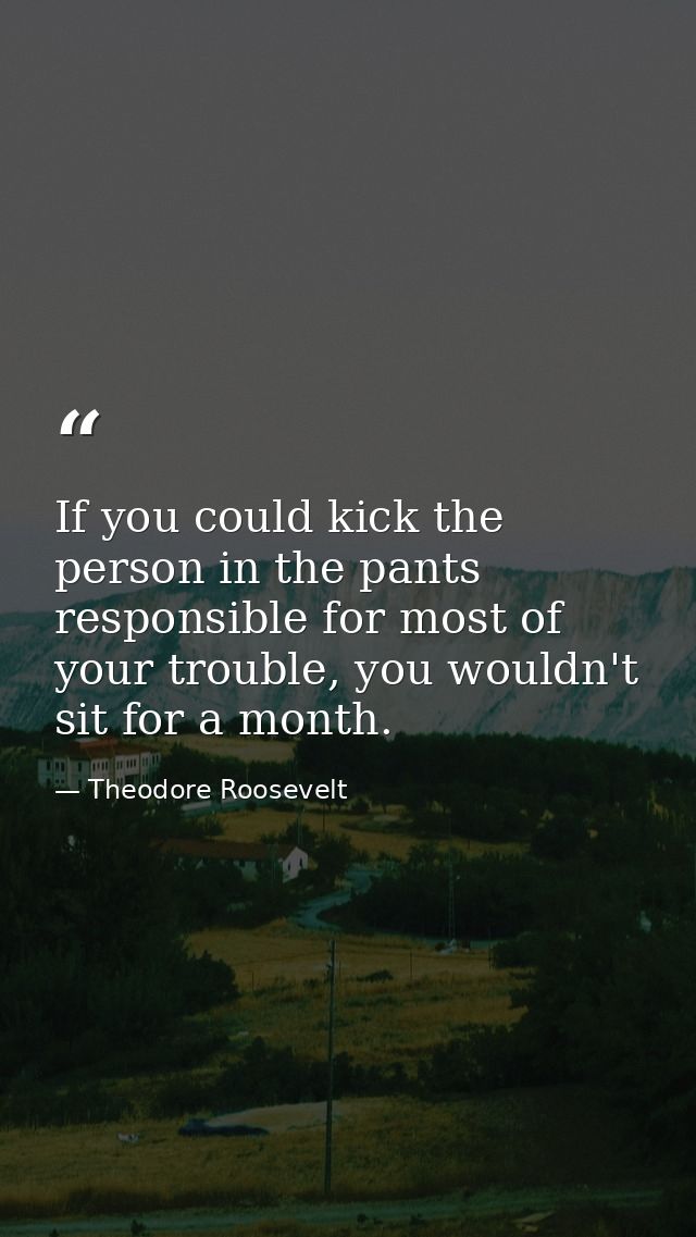 If you could kick the person in the pants responsible for most of your trouble, you wouldn't sit for a month. — Theodore Roosevelt