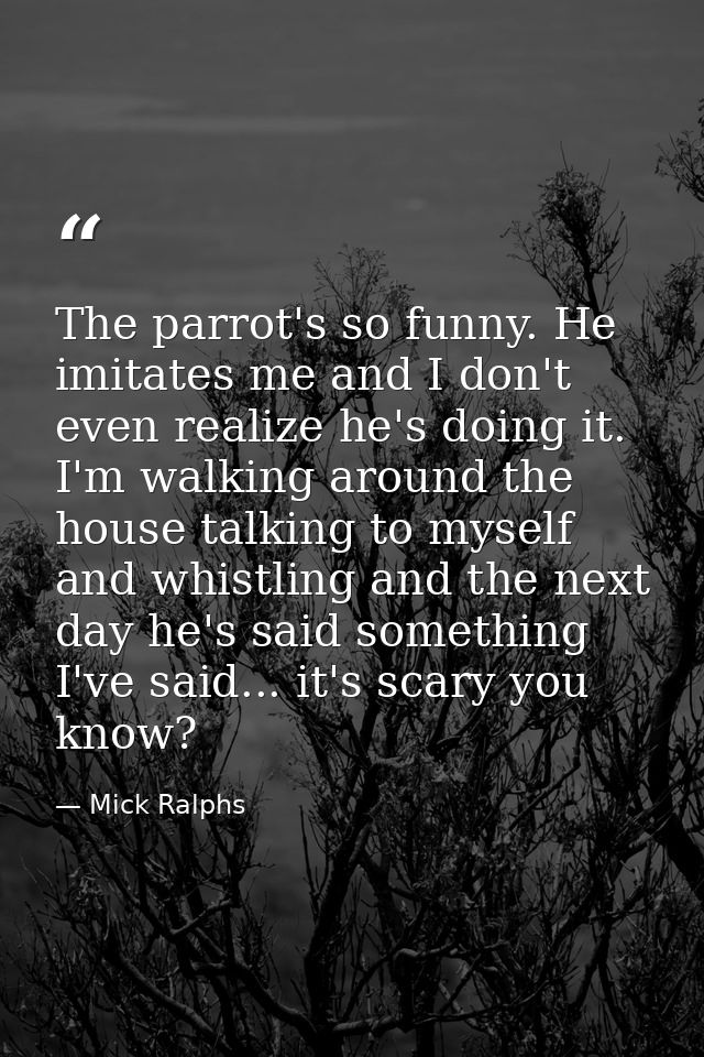 The parrot's so funny. He imitates me and I don't even realize he's doing it. I'm walking around the house talking to my — Mick Ralphs