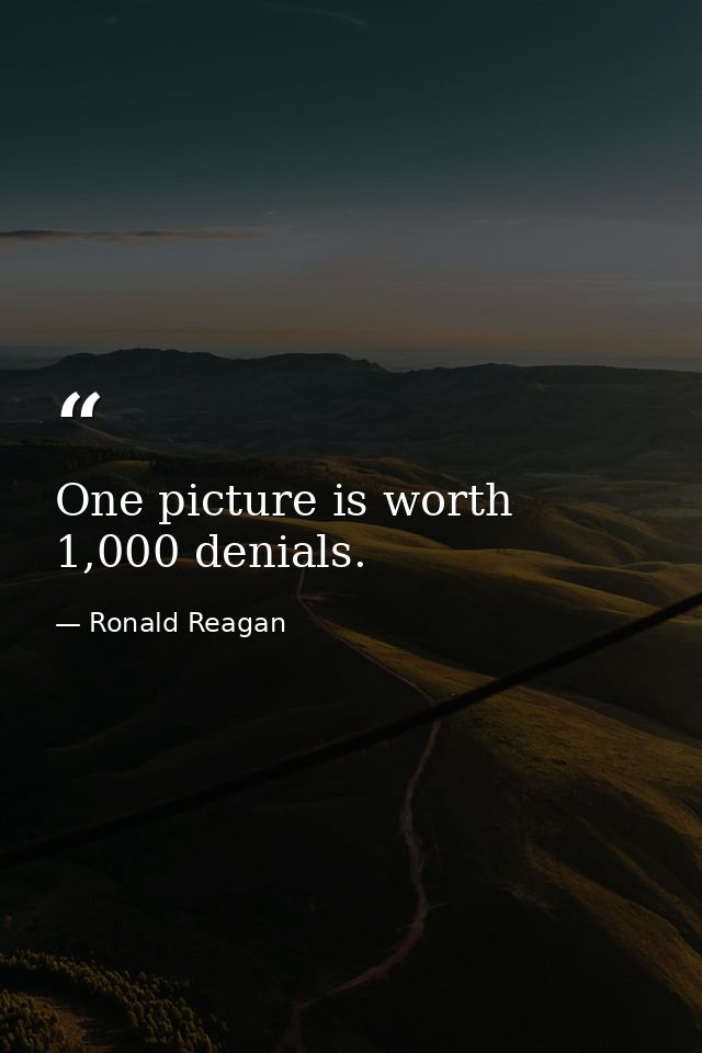 One picture is worth 1,000 denials. — Ronald Reagan