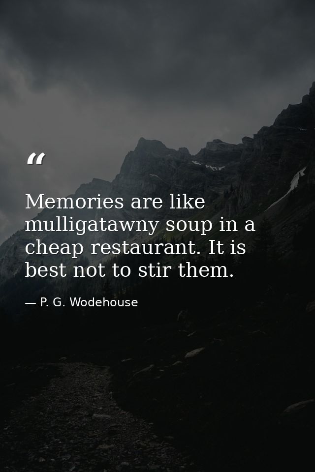 Memories are like mulligatawny soup in a cheap restaurant. It is best not to stir them. — P. G. Wodehouse