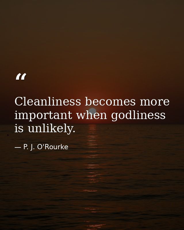 Cleanliness becomes more important when godliness is unlikely. — P. J. O'Rourke