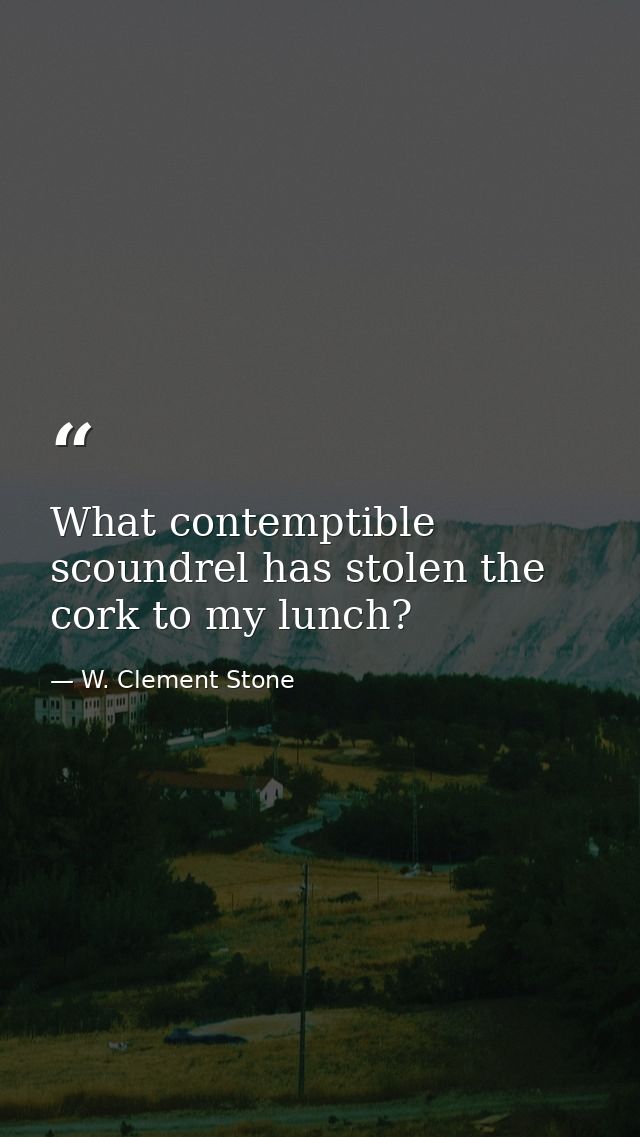 What contemptible scoundrel has stolen the cork to my lunch? — W. Clement Stone