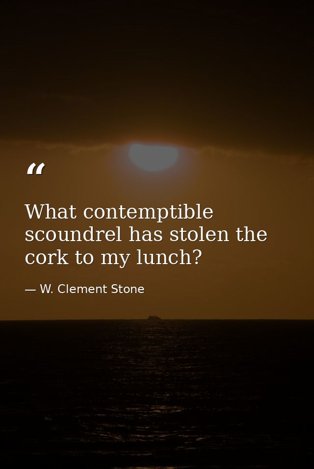 What contemptible scoundrel has stolen the cork to my lunch? — W. Clement Stone