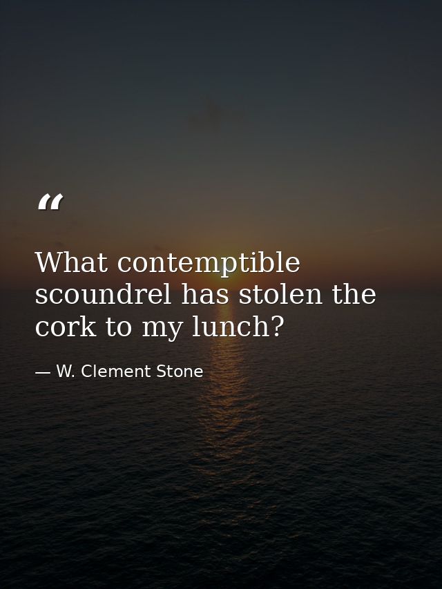 What contemptible scoundrel has stolen the cork to my lunch? — W. Clement Stone