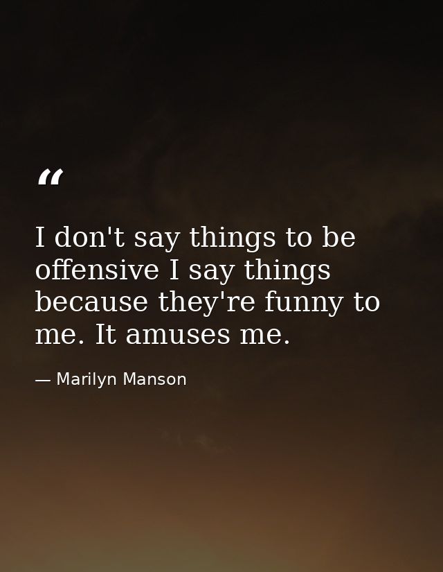 I don't say things to be offensive I say things because they're funny to me. It amuses me. — Marilyn Manson